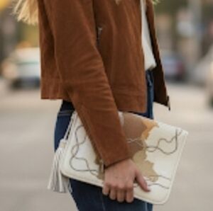 Vintage Carlo Fiori Snakeskin Clutch Bag Cream Brown Fringe Tassles